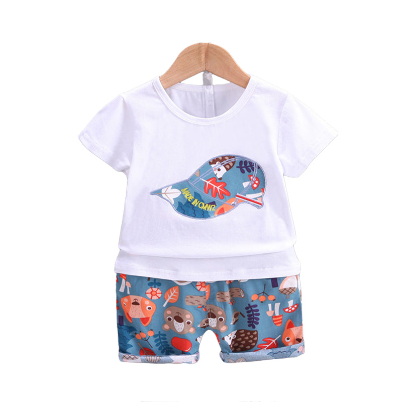 2 Pieces Set Baby Kid Boys Animals Cartoon Print T-Shirts And Shorts Wholesale 220330660