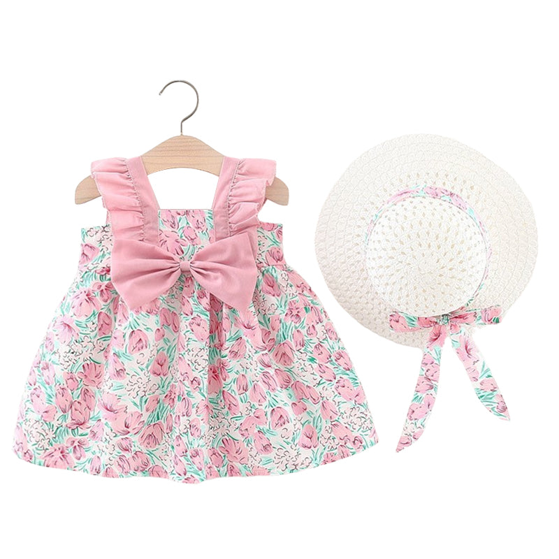Baby Girls Flower Bow Print Dresses Wholesale 220330667
