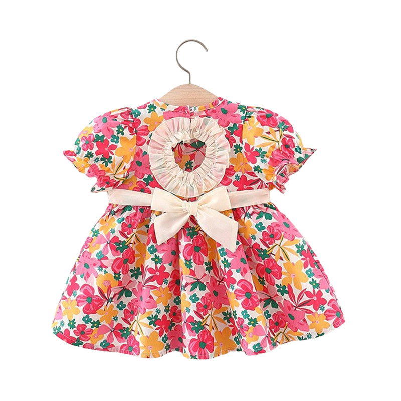 Baby Girls Flower Bow Print Dresses Wholesale 220330669