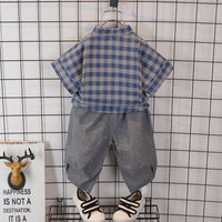 Load image into Gallery viewer, 2 Pieces Set Baby Kid Boys Checked Expression Embroidered Shirts And Solid Color Pants Wholesale 22033067
