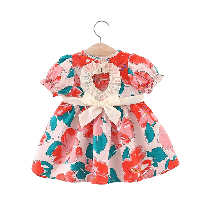 Baby Girls Flower Bow Print Dresses Wholesale 220330670