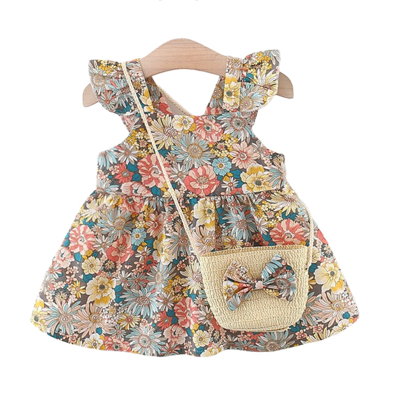 Baby Girls Flower Print Dresses Wholesale 220330676