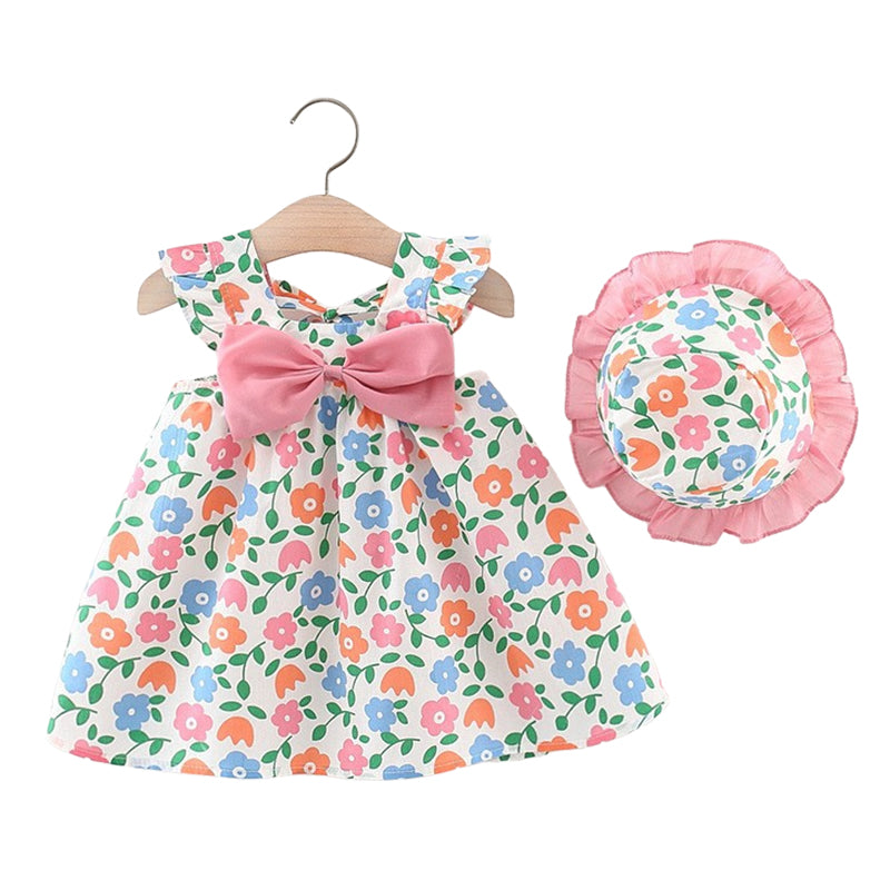Baby Girls Flower Bow Print Dresses Wholesale 220330694