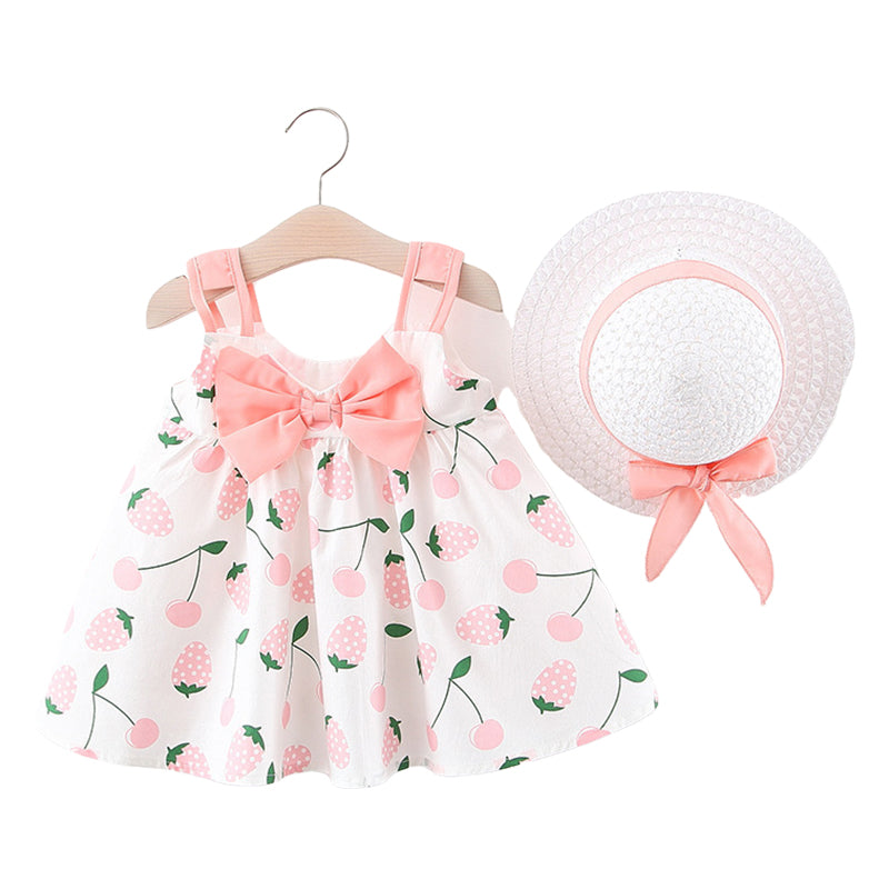 Baby Girls Fruit Cartoon Print Dresses Accessories Hats Wholesale 22033070