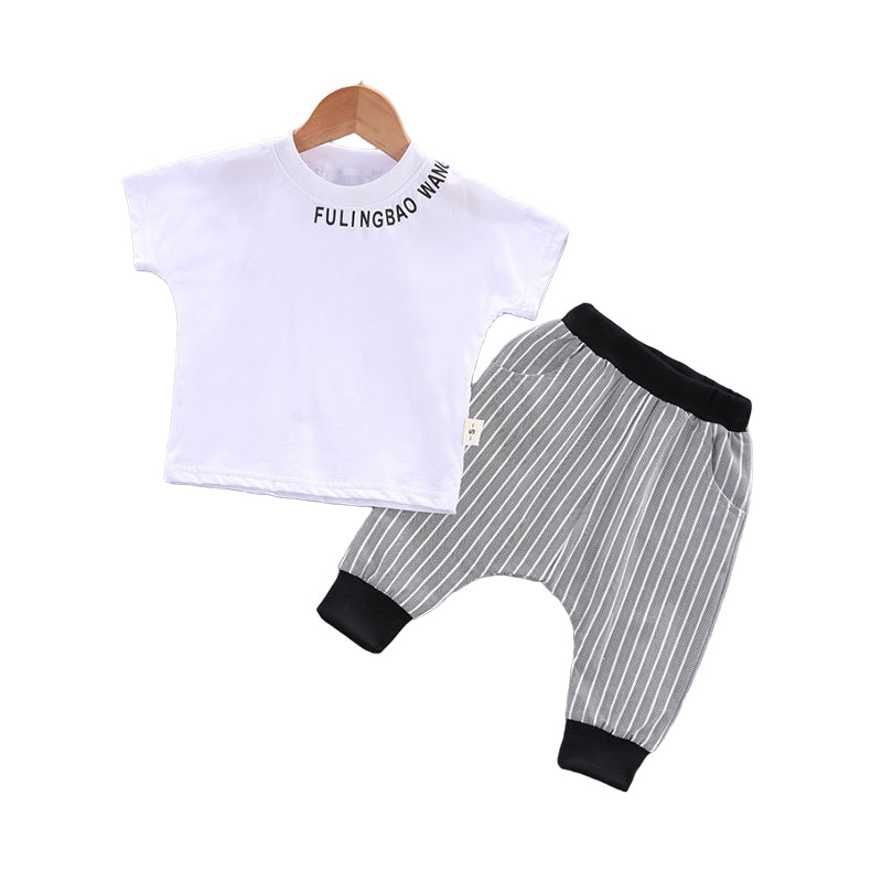 2 Pieces Set Baby Kid Boys Letters Print T-Shirts And Striped Pants Wholesale 220330701