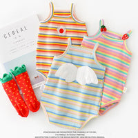 Load image into Gallery viewer, Baby Unisex Striped Flower Muslin&amp;Ribbed Rompers Wholesale 220330721
