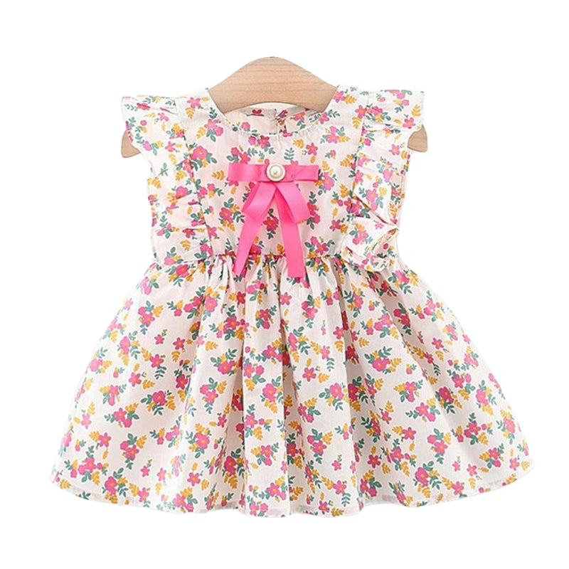 Baby Kid Girls Flower Bow Print Dresses Wholesale 220330725