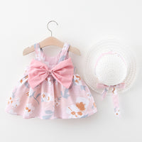 Load image into Gallery viewer, Baby Kid Girls Flower Bow Print Dresses And Hats Wholesale 22033078
