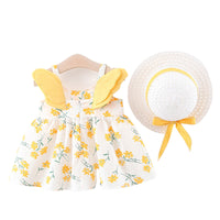 Load image into Gallery viewer, Baby Kid Girls Flower Polka dots Wings Print Dresses And Hats Wholesale 22033090
