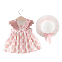 Load image into Gallery viewer, Baby Kid Girls Flower Polka dots Wings Print Dresses And Hats Wholesale 22033090
