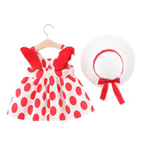 Load image into Gallery viewer, Baby Kid Girls Flower Polka dots Wings Print Dresses And Hats Wholesale 22033090
