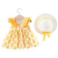 Load image into Gallery viewer, Baby Kid Girls Flower Polka dots Wings Print Dresses And Hats Wholesale 22033090
