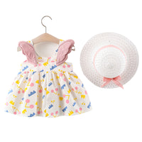 Load image into Gallery viewer, Baby Kid Girls Flower Polka dots Wings Print Dresses And Hats Wholesale 22033090
