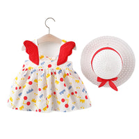 Load image into Gallery viewer, Baby Kid Girls Flower Polka dots Wings Print Dresses And Hats Wholesale 22033090
