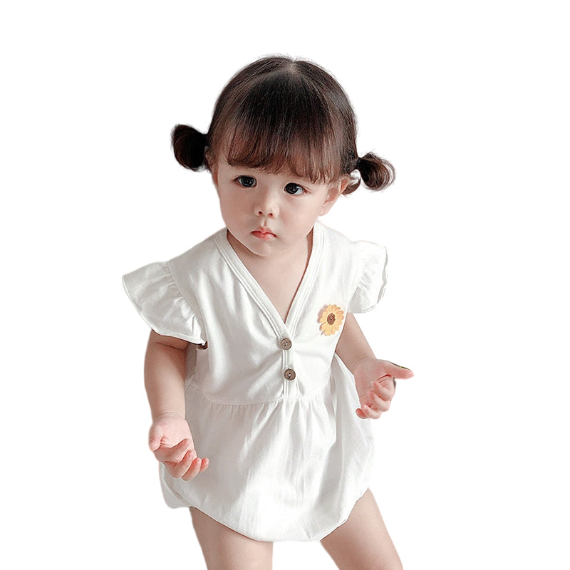 Baby Girls Solid Color Flower Rompers Wholesale 22033096