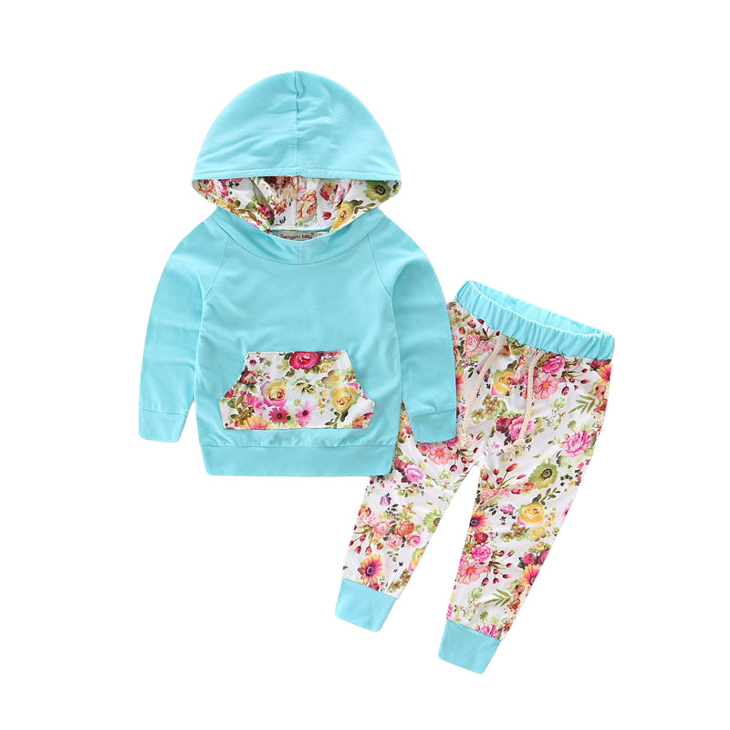 2 Pieces Set Baby Kid Unisex Color-blocking Flower Leopard Print Hoodies Swearshirts And Ribbon Pants Wholesale 22040204