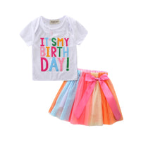 Load image into Gallery viewer, 2 Pieces Set Baby Kid Girls Birthday Letters Tops And Ribbon Skirts Wholesale 22040205
