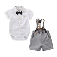 Load image into Gallery viewer, 2 Pieces Set Baby Boys Bow Rompers And Solid Color Pants Wholesale 220402106
