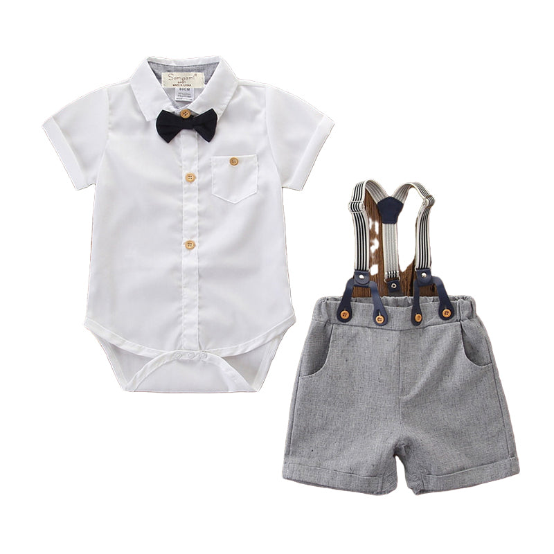2 Pieces Set Baby Boys Bow Rompers And Solid Color Pants Wholesale 220402106