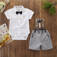 Load image into Gallery viewer, 2 Pieces Set Baby Boys Bow Rompers And Solid Color Pants Wholesale 220402106
