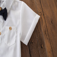 Load image into Gallery viewer, 2 Pieces Set Baby Boys Bow Rompers And Solid Color Pants Wholesale 220402106
