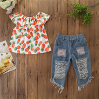 Load image into Gallery viewer, 2 Pieces Set Baby Kid Girls Fruit T-Shirts And Ripped Pants Wholesale 220402107
