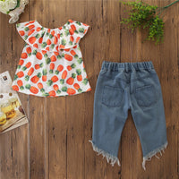 Load image into Gallery viewer, 2 Pieces Set Baby Kid Girls Fruit T-Shirts And Ripped Pants Wholesale 220402107
