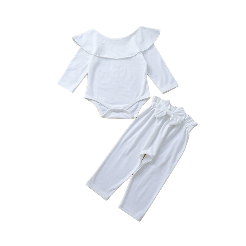 2 Pieces Set Baby Kid Girls Solid Color Rompers And Bow Pants Wholesale 220402124