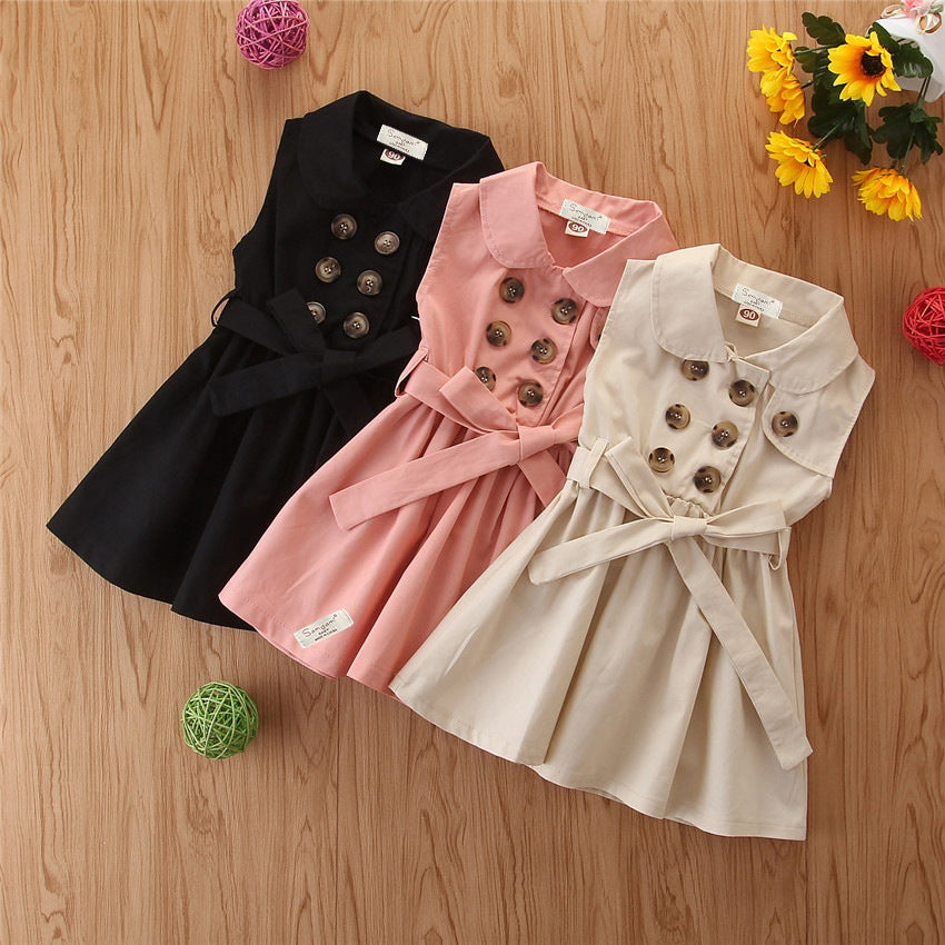 Baby Kid Girls Solid Color Ribbon Dresses Wholesale 220402147