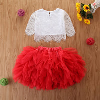 Load image into Gallery viewer, 2 Pieces Set Baby Kid Girls Lace Tops And Solid Color Mesh Skirts Wholesale 220402148
