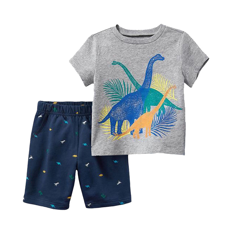2 Pieces Set Kid Boys Dinosaur Animals Cartoon Print T-Shirts And Shorts Wholesale 220402159