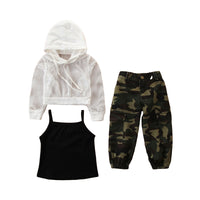 Load image into Gallery viewer, 3 Pieces Set Baby Kid Girls Solid Color Tops And Leopard Camo Love heart Print Tank Tops And Pants Shorts Wholesale 220402168
