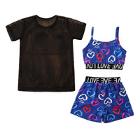 Load image into Gallery viewer, 3 Pieces Set Baby Kid Girls Solid Color Tops And Leopard Camo Love heart Print Tank Tops And Pants Shorts Wholesale 220402168
