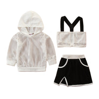 Load image into Gallery viewer, 3 Pieces Set Baby Kid Girls Solid Color Tops And Leopard Camo Love heart Print Tank Tops And Pants Shorts Wholesale 220402168
