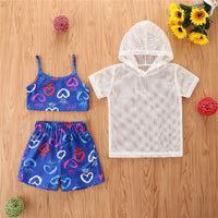 Load image into Gallery viewer, 3 Pieces Set Baby Kid Girls Solid Color Tops And Leopard Camo Love heart Print Tank Tops And Pants Shorts Wholesale 220402168
