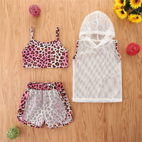 Load image into Gallery viewer, 3 Pieces Set Baby Kid Girls Solid Color Tops And Leopard Camo Love heart Print Tank Tops And Pants Shorts Wholesale 220402168
