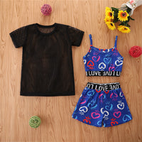 Load image into Gallery viewer, 3 Pieces Set Baby Kid Girls Solid Color Tops And Leopard Camo Love heart Print Tank Tops And Pants Shorts Wholesale 220402168
