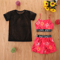 Load image into Gallery viewer, 3 Pieces Set Baby Kid Girls Solid Color Tops And Leopard Camo Love heart Print Tank Tops And Pants Shorts Wholesale 220402168
