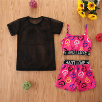 Load image into Gallery viewer, 3 Pieces Set Baby Kid Girls Solid Color Tops And Leopard Camo Love heart Print Tank Tops And Pants Shorts Wholesale 220402168
