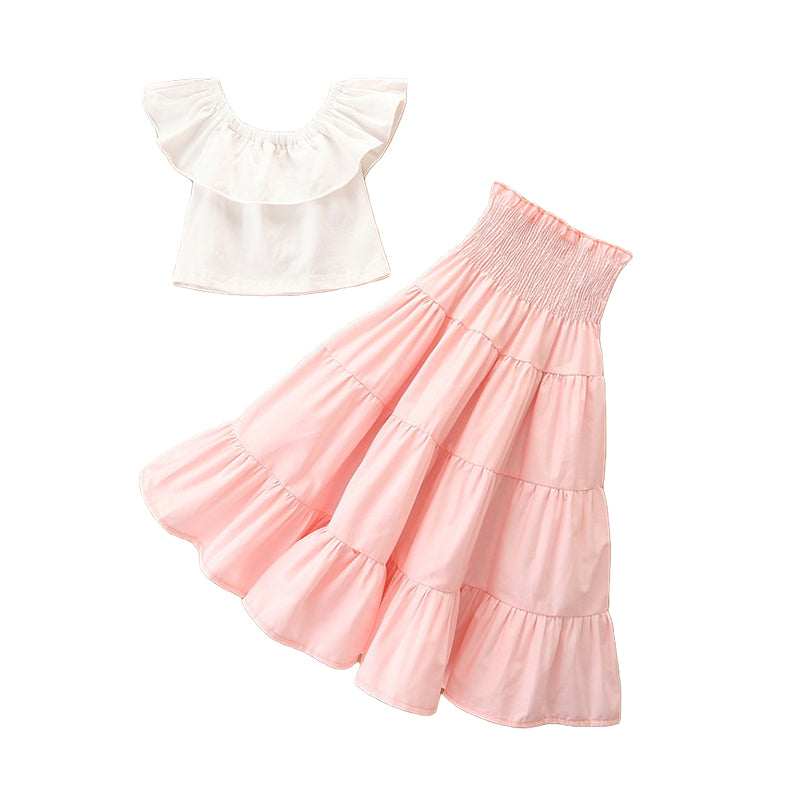 3 Pieces Set Baby Kid Girls Solid Color Tops And Skirts And Bow Headwear Wholesale 220402174
