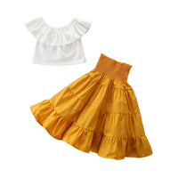 Load image into Gallery viewer, 3 Pieces Set Baby Kid Girls Solid Color Tops And Skirts And Bow Headwear Wholesale 220402174
