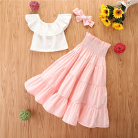 Load image into Gallery viewer, 3 Pieces Set Baby Kid Girls Solid Color Tops And Skirts And Bow Headwear Wholesale 220402174
