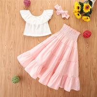 Load image into Gallery viewer, 3 Pieces Set Baby Kid Girls Solid Color Tops And Skirts And Bow Headwear Wholesale 220402174
