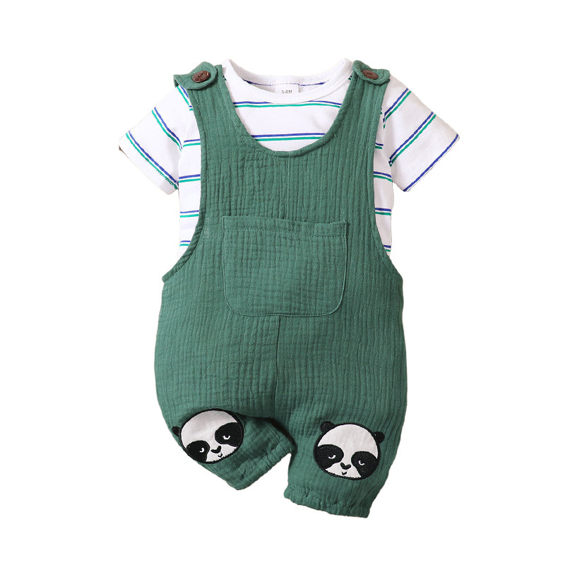 2 Pieces Set Baby Girls Boys Striped T-Shirts Animals Cartoon And Embroidered Rompers Wholesale 220402248