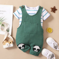 Load image into Gallery viewer, 2 Pieces Set Baby Girls Boys Striped T-Shirts Animals Cartoon And Embroidered Rompers Wholesale 220402248
