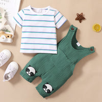 Load image into Gallery viewer, 2 Pieces Set Baby Girls Boys Striped T-Shirts Animals Cartoon And Embroidered Rompers Wholesale 220402248
