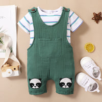 Load image into Gallery viewer, 2 Pieces Set Baby Girls Boys Striped T-Shirts Animals Cartoon And Embroidered Rompers Wholesale 220402248
