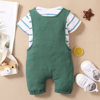 Load image into Gallery viewer, 2 Pieces Set Baby Girls Boys Striped T-Shirts Animals Cartoon And Embroidered Rompers Wholesale 220402248
