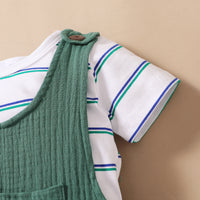 Load image into Gallery viewer, 2 Pieces Set Baby Girls Boys Striped T-Shirts Animals Cartoon And Embroidered Rompers Wholesale 220402248
