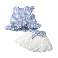 Load image into Gallery viewer, 2 Pieces Set Baby Kid Girls Checked Tank Tops And Bow Skirts Wholesale 220402253
